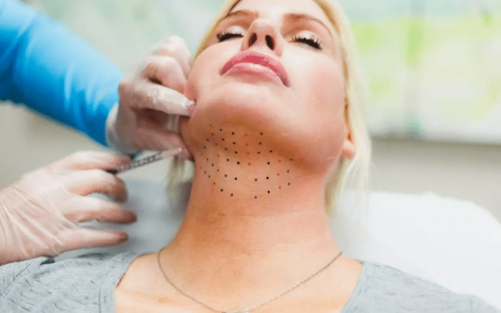 Women during Kybella - aesthetic treatment of jowls, injection of deoxycholic acid | San Carlos IV Bar in San Carlos, CA